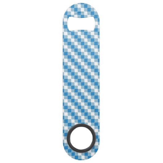 Blau-weißer Quadrathintergrund Speedflaschenöffner (Rückseite)