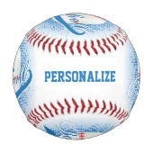 Blau | Weißer Retro-Baseball mit Foto Baseball (Rückseite)