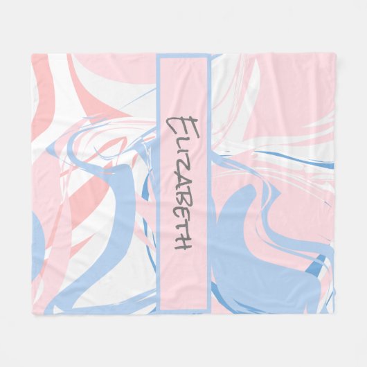 Blau-weißer rosa Marmor Swirl Personalisiert Fleecedecke (Vorderseite (Horizontal))
