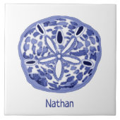 Blau-weißer Sand-Dollar mit Namen Keramik Fliesen (Vorderseite)
