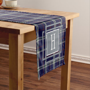 Blau-weißer Tartan-Monogramm  Kurzer Tischläufer