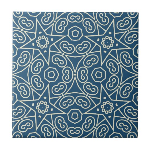 Blau-weißes abstraktes geometrisches Muster Fliese (Vorderseite)