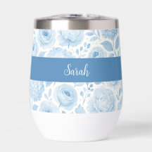 Blau-weißes Aquarell-Blumenmonogramm-Name