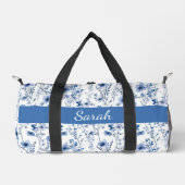 Blau-weißes Aquarell-Blumenmuster-Monogramm-Name Duffle Bag (Vorderseite)