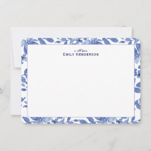 Blau-weißes Aquarell-Blumenmuster-Rahmen Mitteilungskarte
