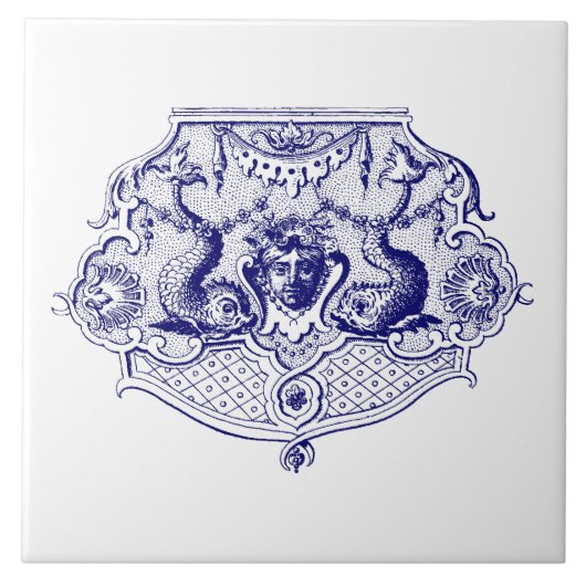 Blau-weißes Barock-Rokokos-Kartuschenmotiv mit Del Fliese (Vorderseite)