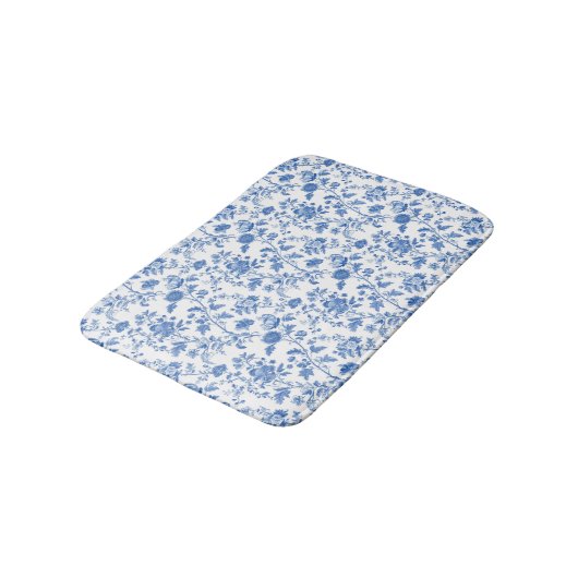 Blau-weißes Blumen-Toile-Muster  Badematte (Schrägansicht)