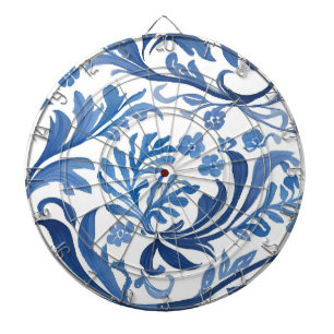 Blau-weißes Blumendesign   Chinoiserie-Muster Dartscheibe