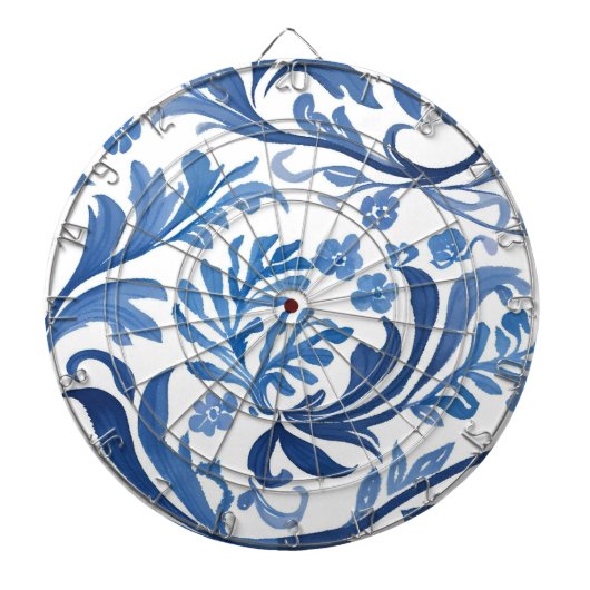 Blau-weißes Blumendesign | Chinoiserie-Muster Dartscheibe (vorne)