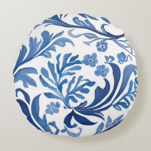 Blau-weißes Blumendesign   Chinoiserie-Muster Rundes Kissen