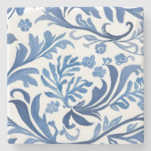 Blau-weißes Blumendesign | Chinoiserie-Muster Steinuntersetzer (Vorderseite)