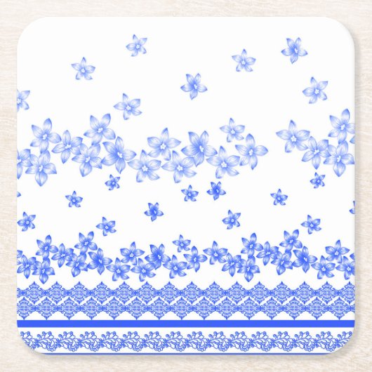 Blau-weißes Blumendesign, Rechteckiger Pappuntersetzer (Vorderseite)