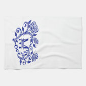 Blau-weißes Blumenmonogramm M Geschirrtuch (Horizontal)