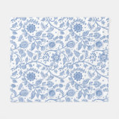 Blau-weißes Blumenmuster Botanisch Boho Chic Fleecedecke (Vorderseite (Horizontal))
