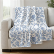 Blau-weißes Blumenmuster Botanisch Boho Chic