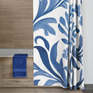 Blau-weißes Blumenmuster Chinoiserie-Muster Duschvorhang