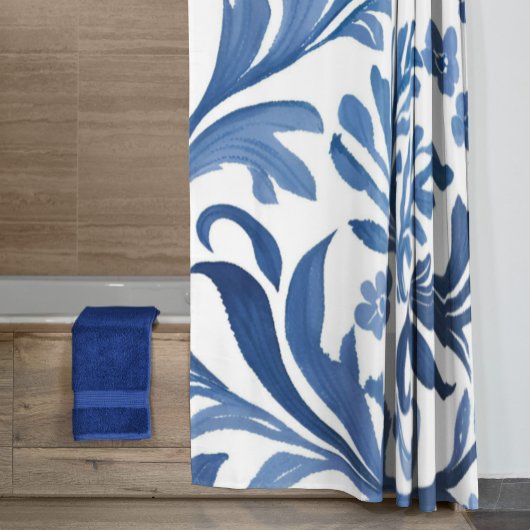 Blau-weißes Blumenmuster | Chinoiserie-Muster Duschvorhang