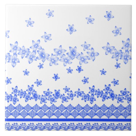 Blau-weißes Blumenmuster, Fliese (Vorderseite)