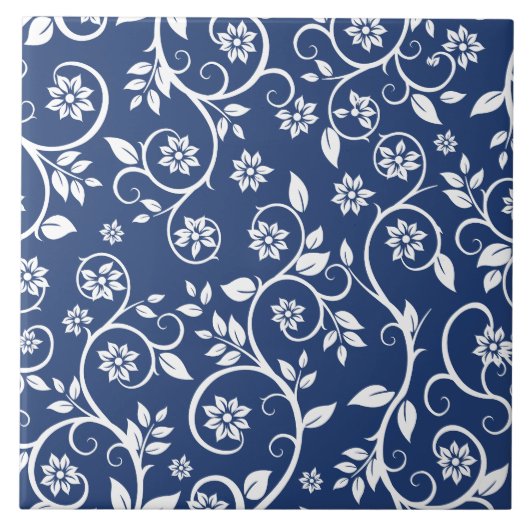 blau-weißes Blumenmuster Fliese (Vorderseite)