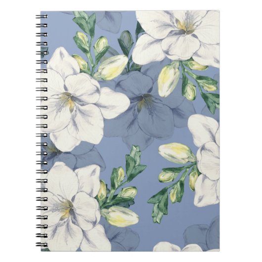 Blau-weißes Blumenmuster | Notizbuch Journal Notizblock (Vorderseite)