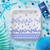 Blau-weißes Blumenmuster, Pappteller (Party)