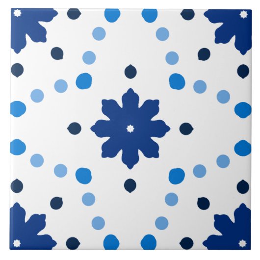 Blau-Weißes Blumenpunktmuster Fliese (Vorderseite)