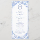 Blau-weißes Blumens Chinoiserie-Hochzeitsprogramm (Vorderseite)