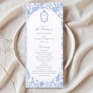 Blau-weißes Blumens Chinoiserie-Hochzeitsprogramm