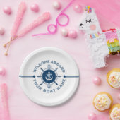 Blau-weißes Boot, weiß und Schiff anker 2 Pappteller (Party)