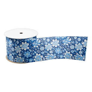 blau-weißes Chinoiserie-antikes Blumenmuster Satinband