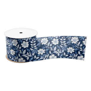 blau-weißes Chinoiserie-antikes Blumenmuster Satinband