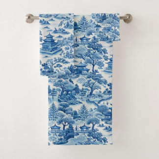 Blau-weißes Chinoiserie-Muster Badhandtuch Set