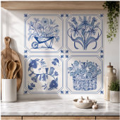 Blau-weißes Delft-Blumenmuster Fliese