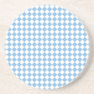 Blau-weißes Diamantmuster mit Schachbrettmuster Getränkeuntersetzer