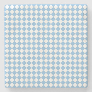 Blau-weißes Diamantmuster mit Schachbrettmuster Steinuntersetzer