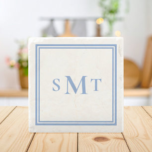 Blau-weißes dreibuchstabiges Monogramm Steinuntersetzer