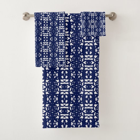 Blau-weißes einzigartiges abstraktes Muster Badhandtuch Set (Insitu)