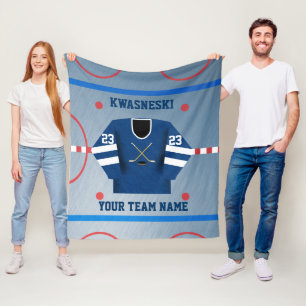 Blau  Weißes Eishockeyrosa  Player Jersey Fleecedecke