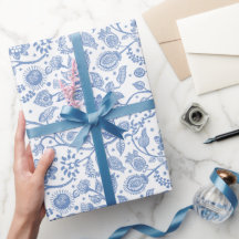 Blau-weißes florales botanisches Boho-Muster Whims