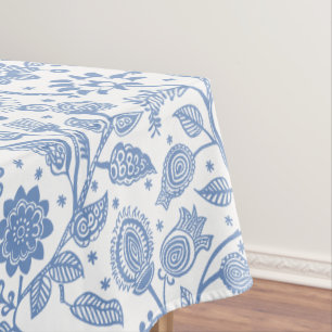 Blau-weißes florales botanisches Muster modern Boh Tischdecke
