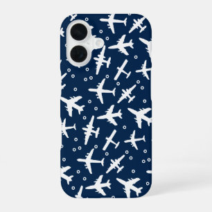 Blau-weißes Flugzeugmuster iPhone 16 Hülle