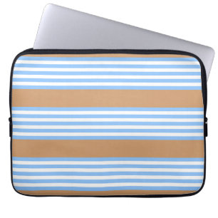 Blau-weißes Fünfstreifenmuster mit beige Laptopschutzhülle