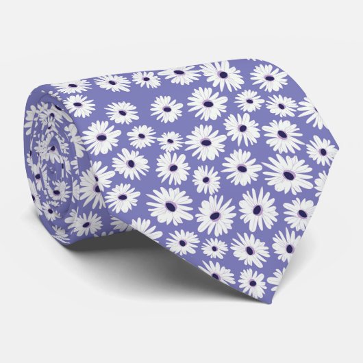 Blau weißes Gänseblümchen-Blumenmuster Krawatte (Gerollt)