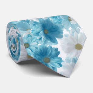 Blau-weißes Gänseblümchen-Blumenmuster Krawatte