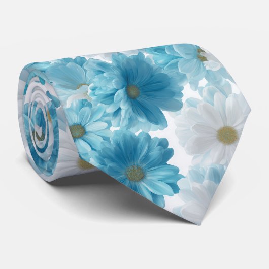 Blau-weißes Gänseblümchen-Blumenmuster Krawatte (Gerollt)