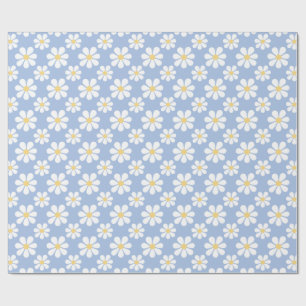 Blau Weißes Gänseblümchen-Muster Geschenkpapier