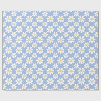 Blau Weißes Gänseblümchen-Muster Geschenkpapier