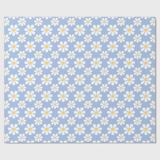 Blau Weißes Gänseblümchen-Muster  Geschenkpapier (Flach)