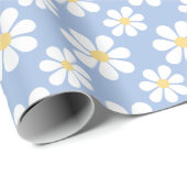 Blau Weißes Gänseblümchen-Muster  Geschenkpapier (Rolleneckpunkt)
