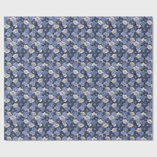 Blau-weißes Gänseblümchenmuster Geschenkpapier (Flach)